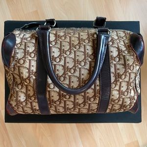 *SOLD* Christian Dior Vintage Trotter Boston Bag Brown Canvas Leather Trim